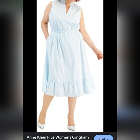 ANNE KLEIN,  NEW WITH TAGS,  Blue& White Gingham sleveless Midi dress. - Picture 2 of 16